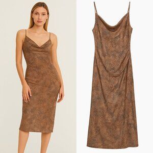 Mango Snakeskin Degaje Cowl Slip Dress Brown XS MINT